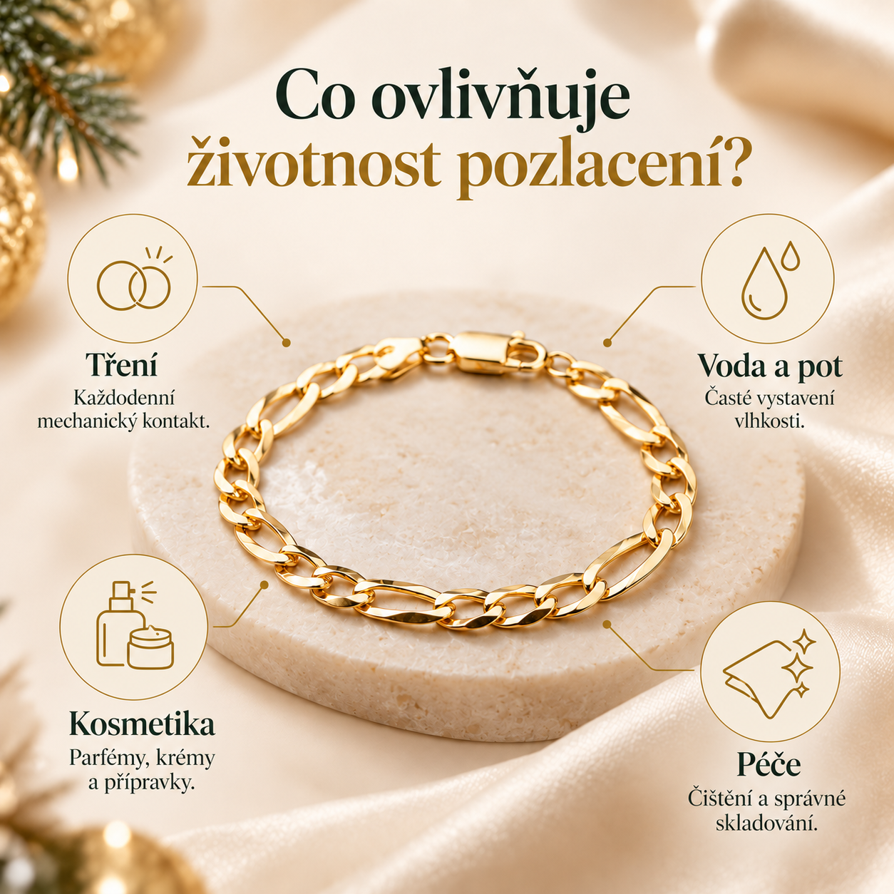 Vliv tření, vody, kosmetiky a péče na životnost pozlacení