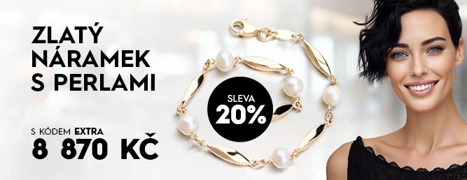 Zlatý náramek s perlami 44-1711 délka 17 cm
