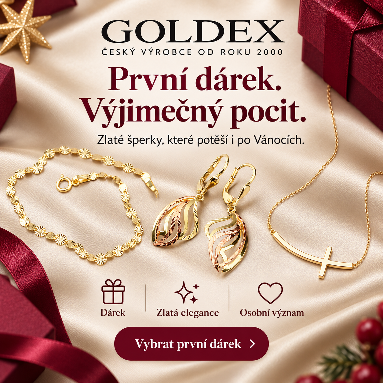 Vánoční inspirace se zlatým náhrdelníkem, náramkem a náušnicemi Goldex