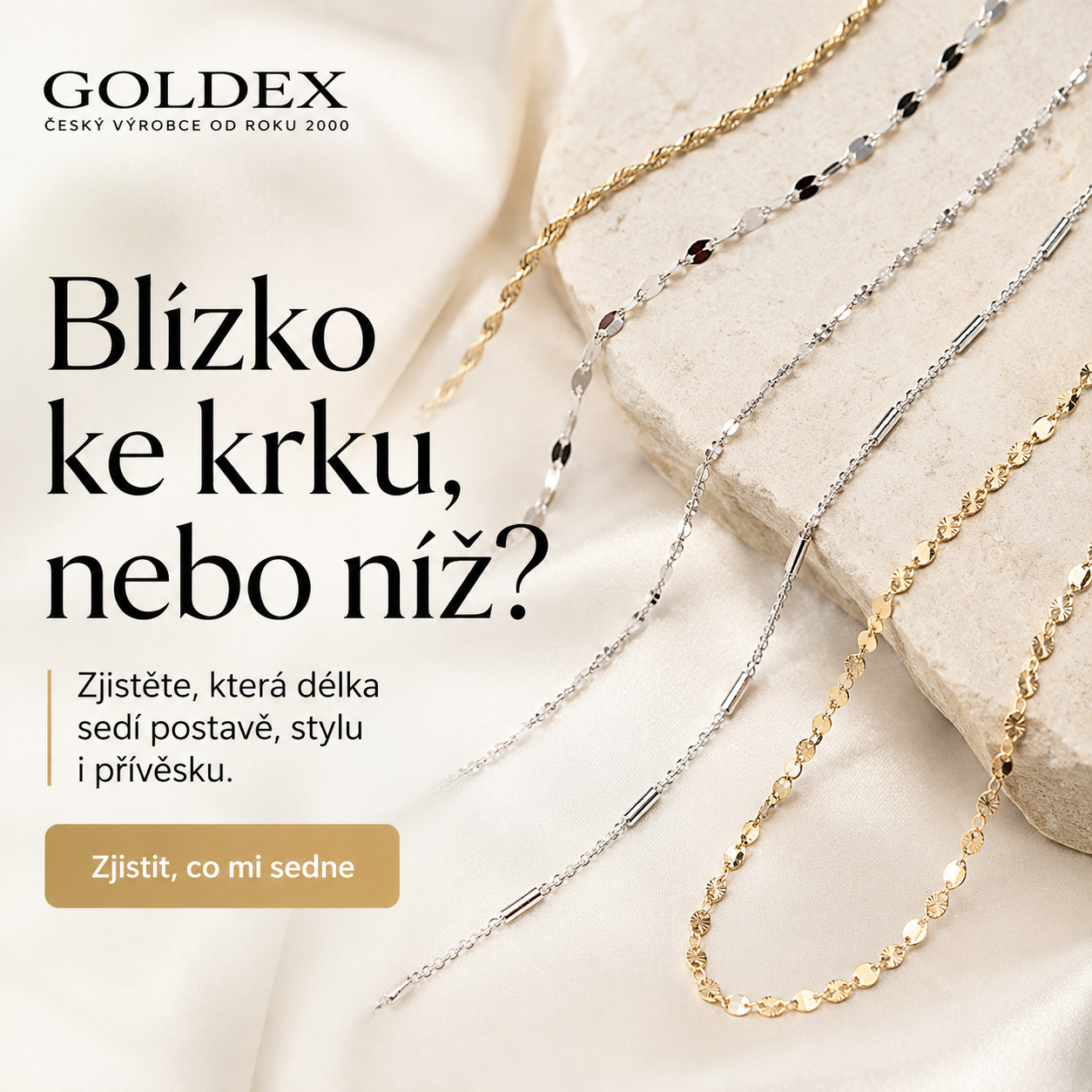 Zlaté a stříbrné řetízky pro výběr podle délky