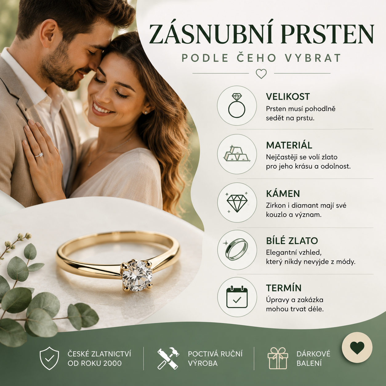 Přehled kritérií pro výběr zásnubního prstenu