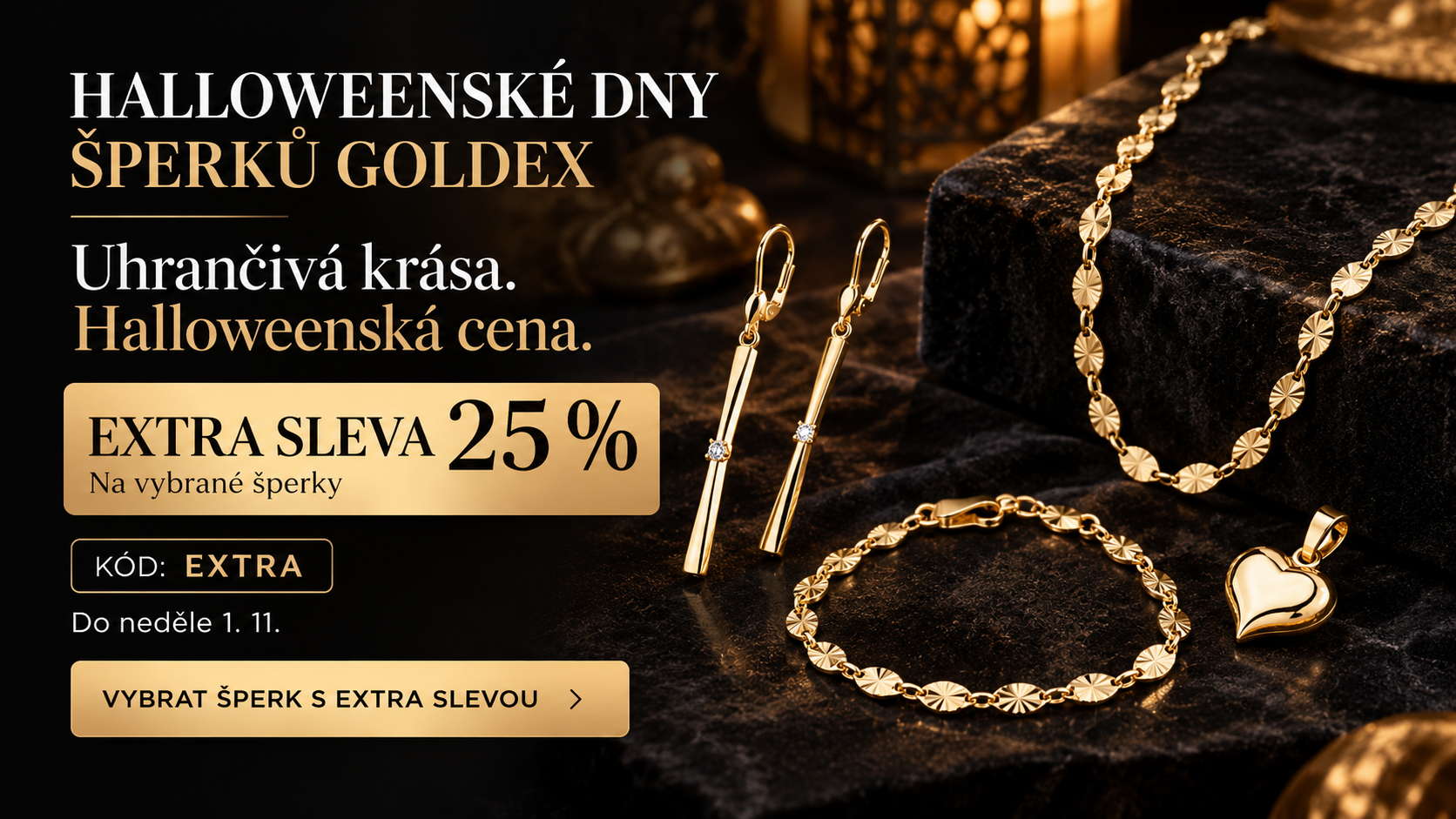 Halloweenské dny šperků Goldex: extra sleva 25 % s kódem EXTRA do 1. listopadu