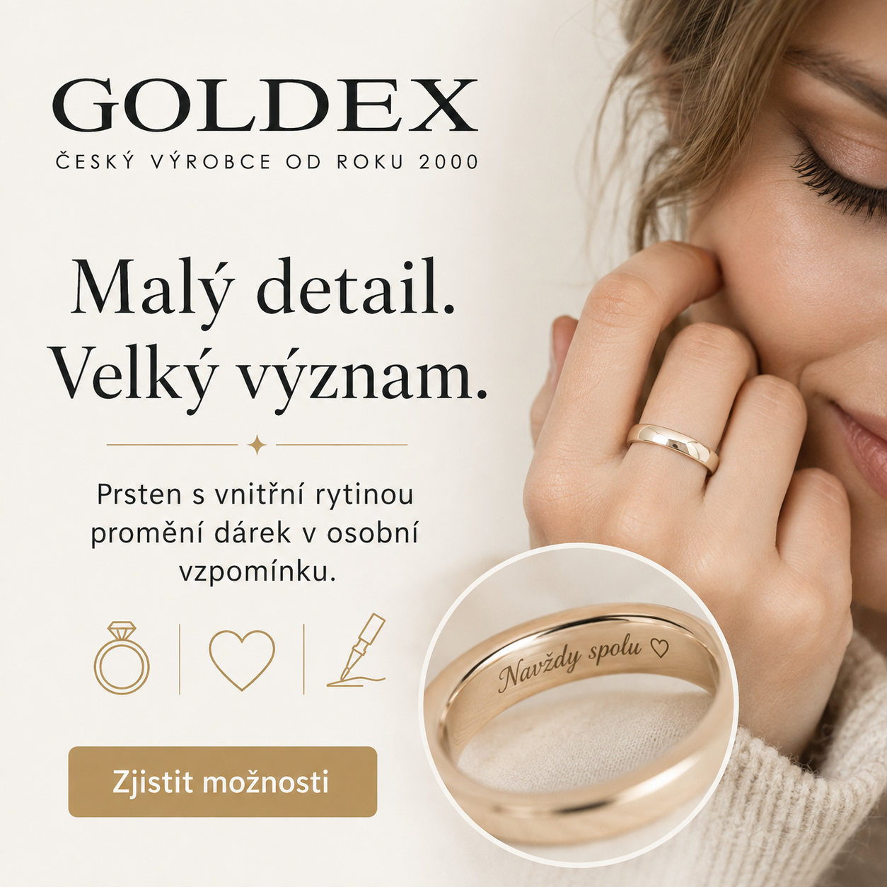 Banner Goldex Malý detail a velký význam u prstenu s vnitřní rytinou