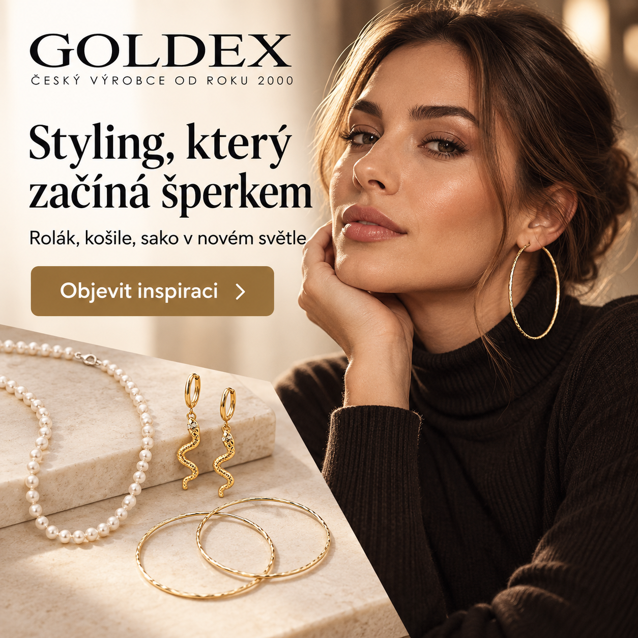 Goldex inspirace pro styling šperků ke košili, roláku a saku