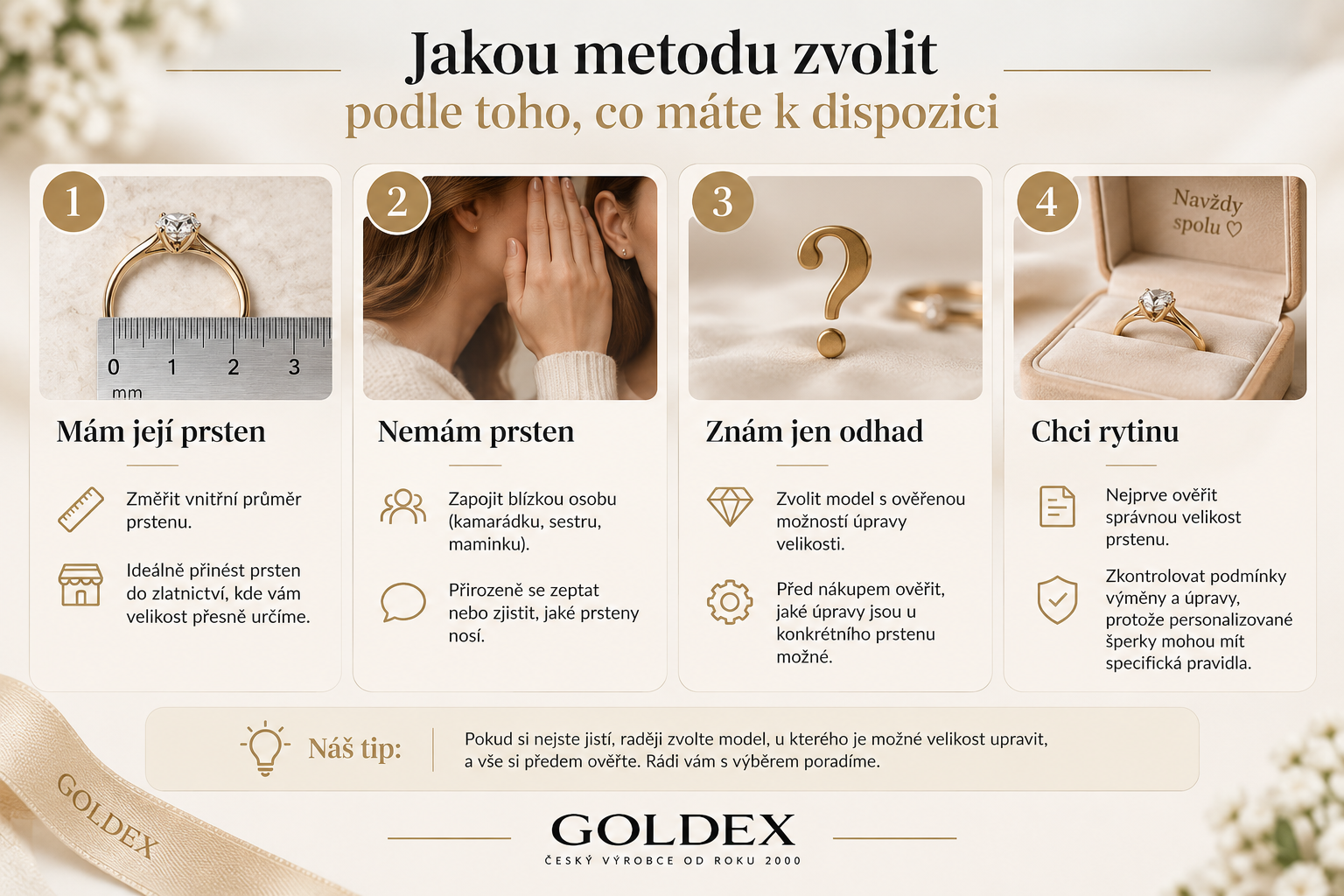 Volba metody měření velikosti zásnubního prstenu