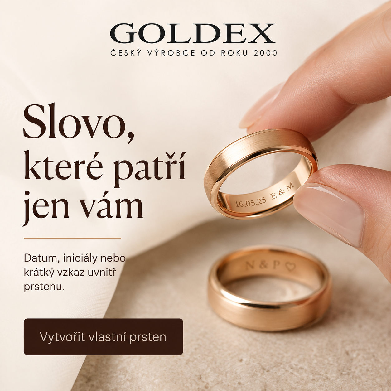 Banner Goldex s prstenem a krátkým vzkazem uvnitř