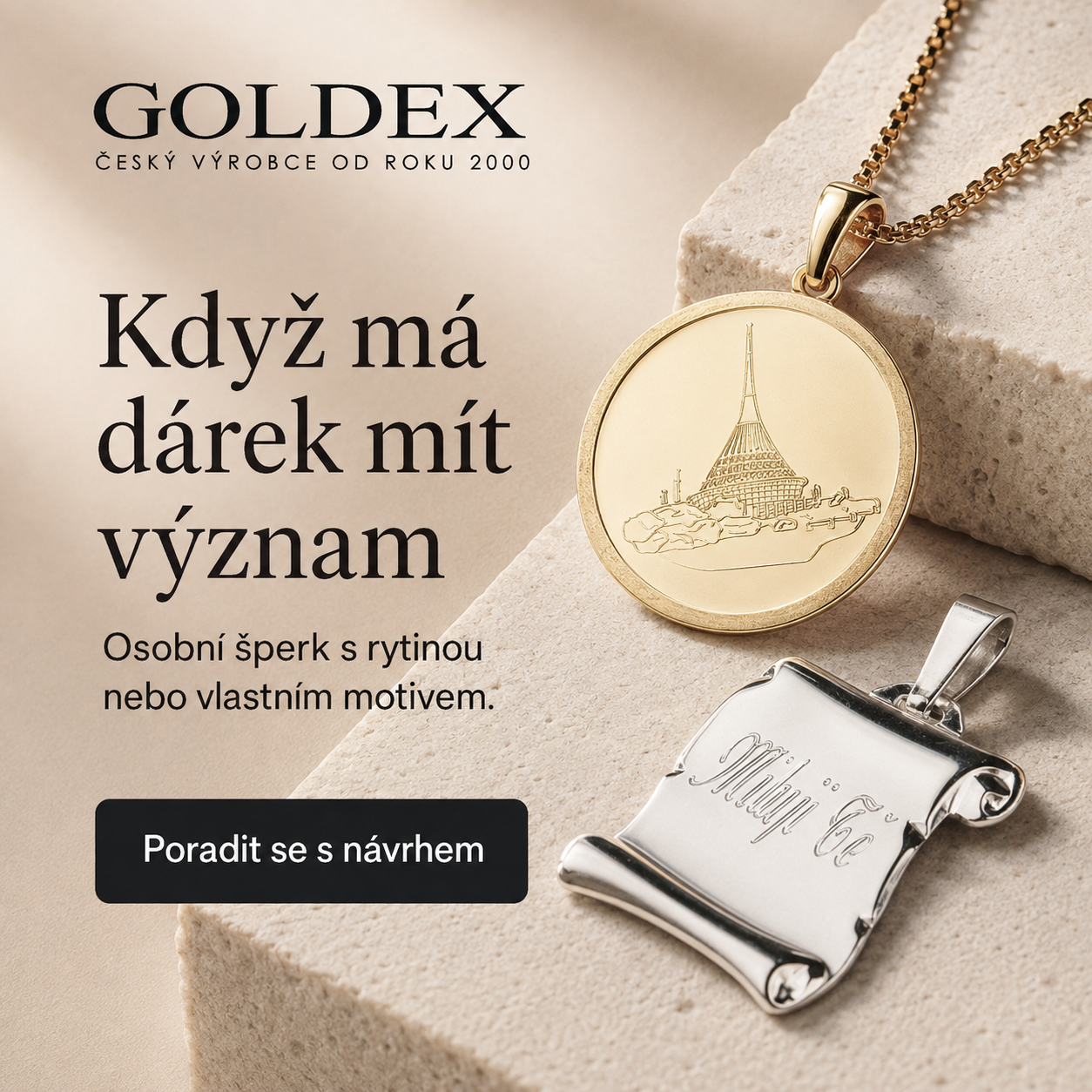 Banner Goldex s výzvou poradit se s návrhem osobního šperku