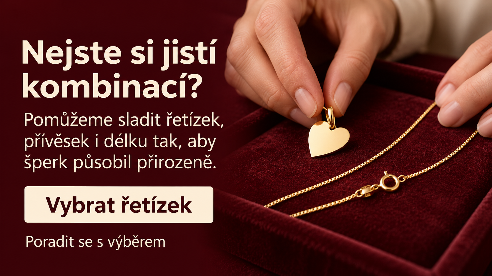 Banner s výzvou poradit se s výběrem řetízku a přívěsku