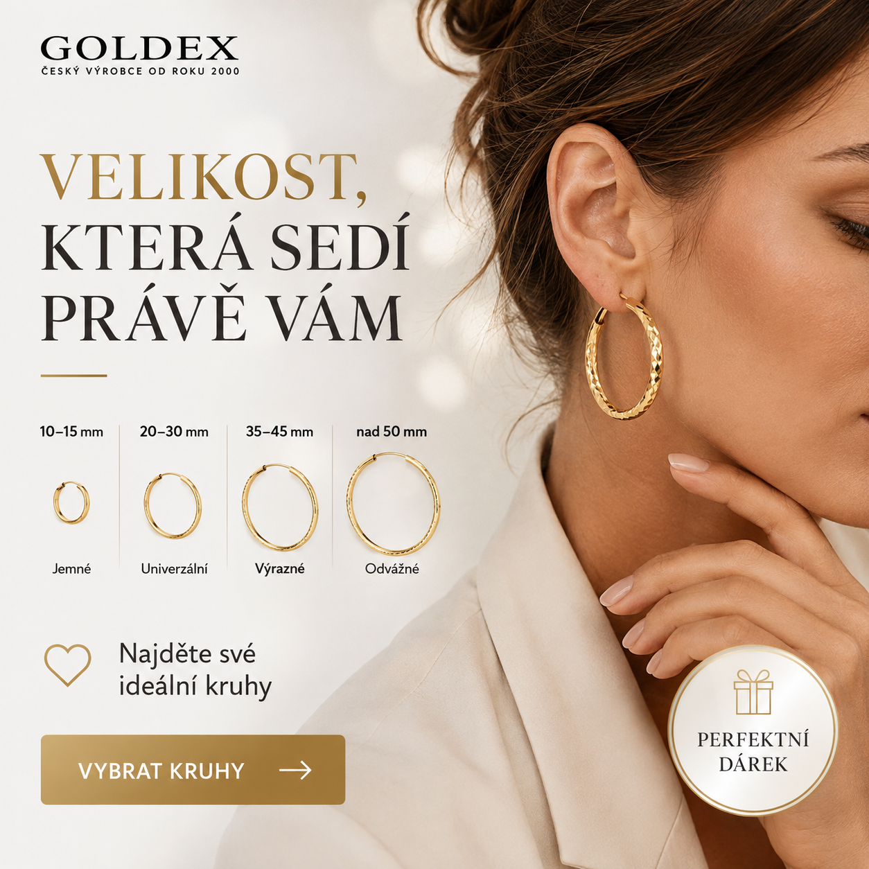 Banner Velikost zlatých kruhů podle stylu a pohodlí