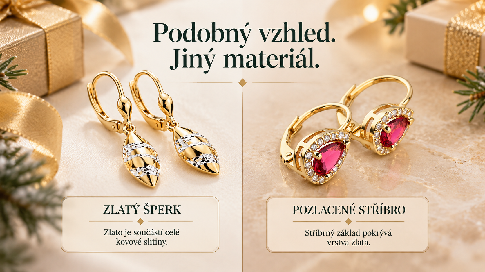 Srovnání zlatého šperku a pozlaceného stříbra