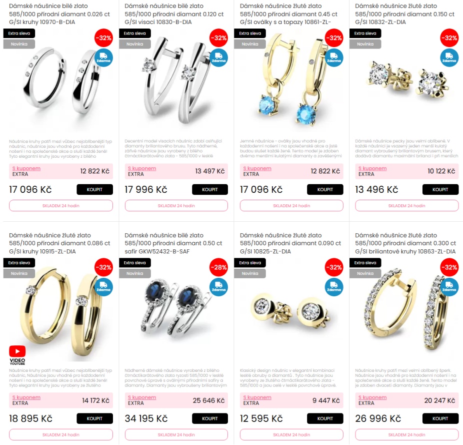 Diamantové náušnice Goldex