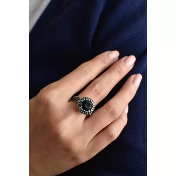 Stříbrný prsten s krystaly černý 35019.5