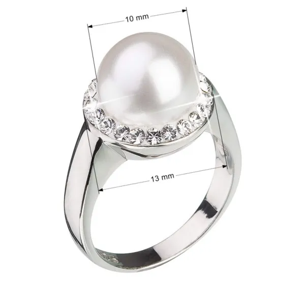 Stříbrný prsten s krystaly Swarovski a bílou perlou 35021.1