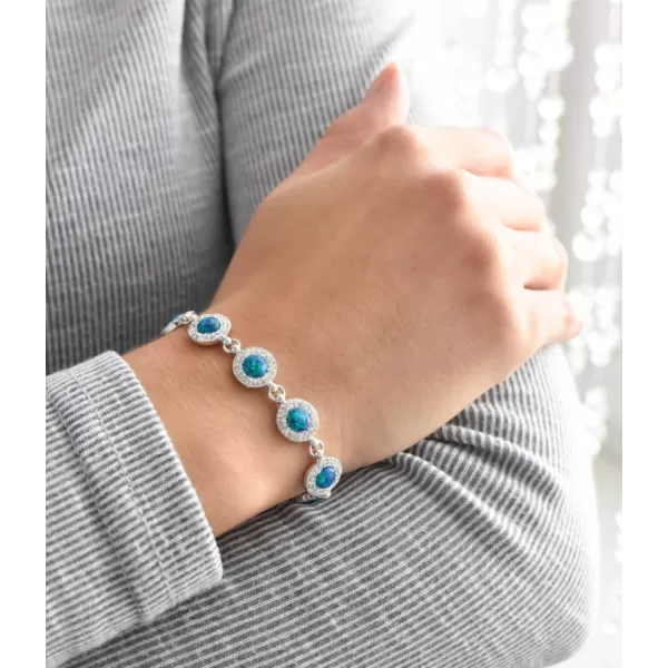 Stříbrný náramek se syntetickým opálem a krystaly Preciosa zelený 33105.1