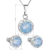 Sada šperků s krystaly Swarovski náušnice, řetízek a přívěšek modré opálové kulaté 39352.7