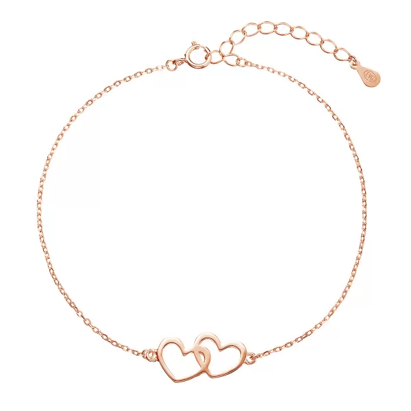 Pozlacený stříbrný ROSE náramek dvě srdíčka 63009 rose