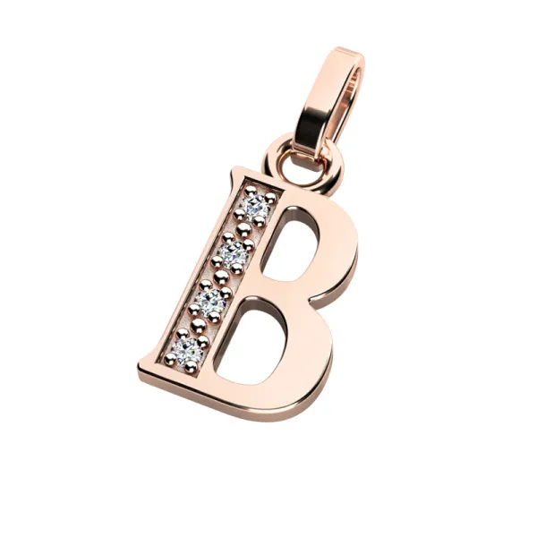 Přívěsek písmeno B růžové zlato 585/1000 přírodní diamanty 0.018 ct G/SI 10982-00-CV-DIA-B