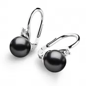 Perlové náušnice s diamanty 10889-B-DIA-FW-Black