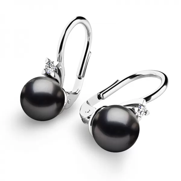 Perlové náušnice s diamanty 10889-B-DIA-FW-Black