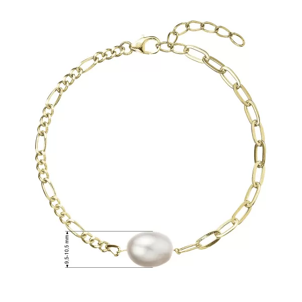 Pozlacený stříbrný náramek řetízek s očky a jednou oválnou perlou 23026.1