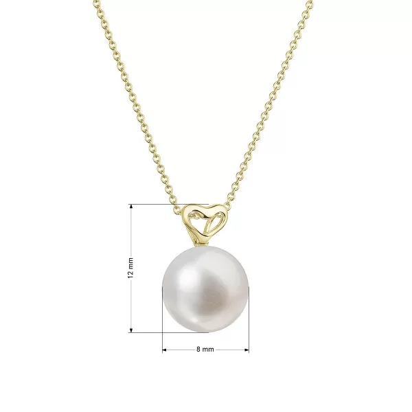 Zlatý 14 karátový náhrdelník žluté zlato srdíčko s bílou říční perlou 92P00043