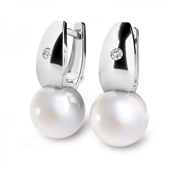Náušnice bílé zlato 585/1000, přírodní diamanty 0.032ct, přírodní perly 10988B-DIA-FW