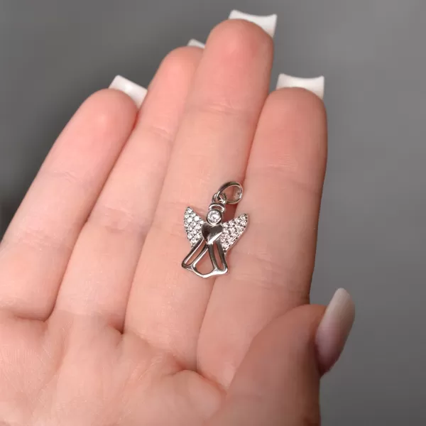 Stříbrný přívěsek anděl se zirkony bílý 14027.1