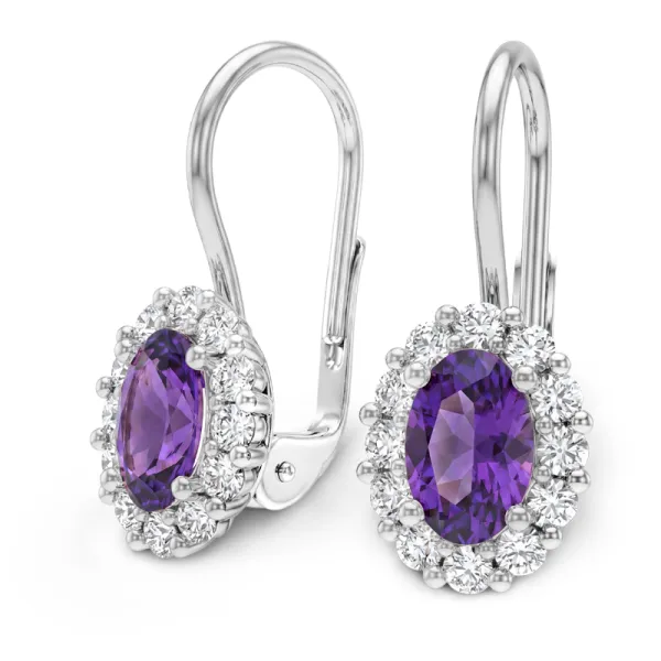 Dámské náušnice z bílého zlata 585/1000 s přírodními ametysty 0,70 ct a diamanty 0,288 ct G/SI 10952-B-DIA-AME