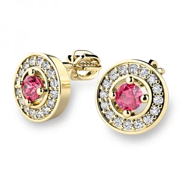 Náušnice žluté zlato 585/1000, přírodní diamanty a turmalíny, 10921-ZL-TUR