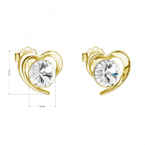 Pozlacené stříbrné náušnice pecka s krystaly Swarovski bílé srdce 31259.1