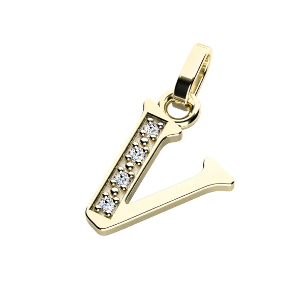 Přívěsek písmeno V žluté zlato 585/1000 přírodní diamanty 0.018 ct G/SI 10982-00-ZL-DIA-V
