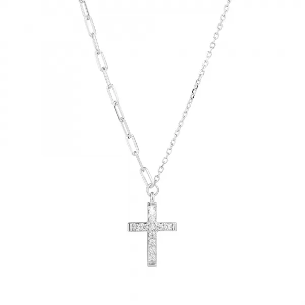 Stříbrný náhrdelník kříž se zirkony 12100.1 crystal