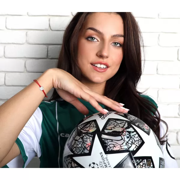 Textilní náramek Kabbalah červený se stříbrným fotbalovým míčem 13057.3 red