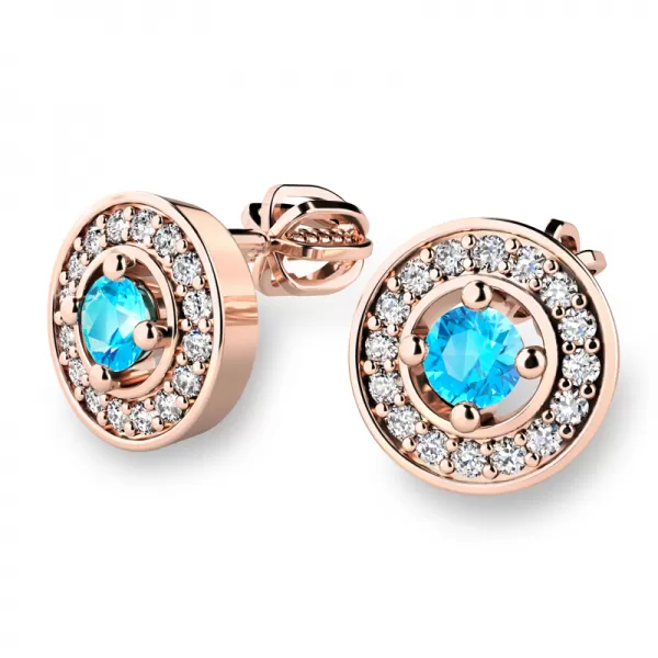 Náušnice růžové zlato 585/1000, přírodní diamanty a topazy, 10921-CV-TPZ