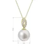 Zlatý 14 karátový náhrdelník s bílou říční perlou a brilianty 92PB00040