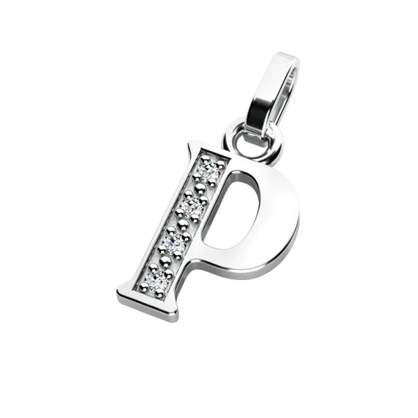 Přívěsek písmeno P bílé zlato 585/1000 přírodní diamanty 0.018 ct G/SI 10982-00-B-DIA-P