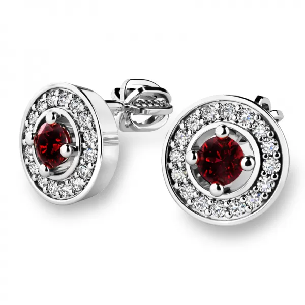 Náušnice bílé zlato 585/1000, přírodní diamanty a granáty, 10921-B-GRA