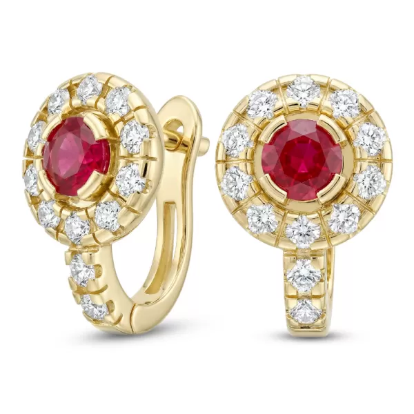 Náušnice žluté zlato 585/1000, přírodní diamanty a rubíny, 109015-ZL-RUB