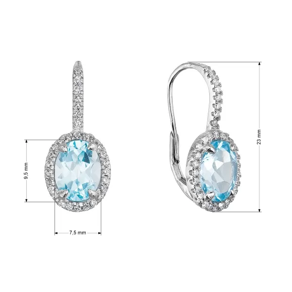 Stříbrné náušnice luxusní s pravými minerálními kameny modré 11492.3 sky topaz