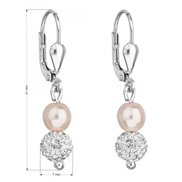 Stříbrné náušnice visací s Preciosa krystaly růžové kulaté 31244.3