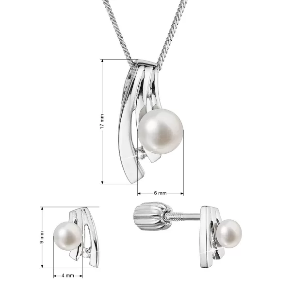 Perlová souprava se zirkony a bílou říční perlou 29075.1B