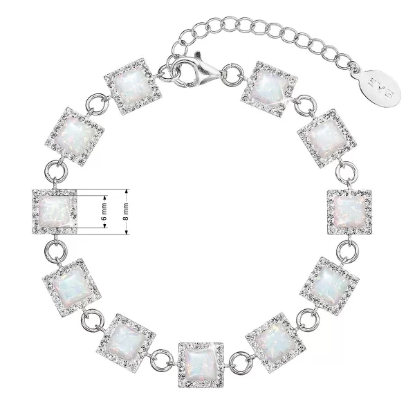 Stříbrný náramek se syntetickým opálem a krystaly Preciosa bílý čtverec 33047.1 white