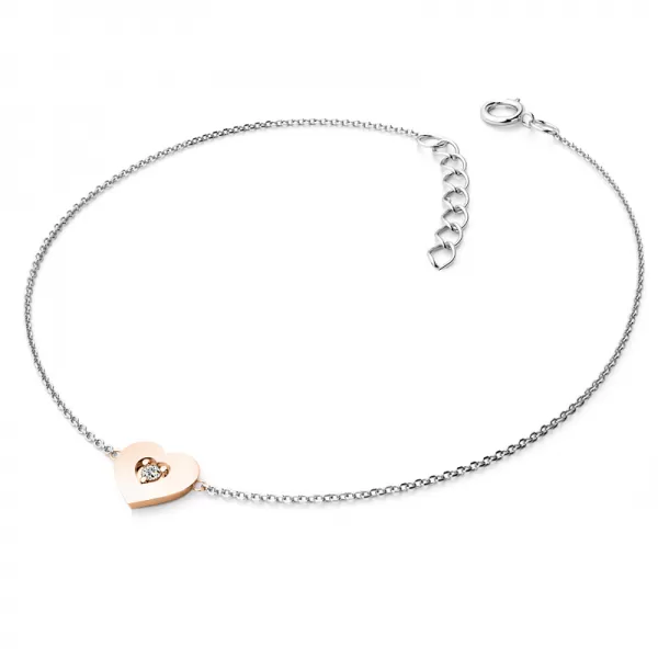 Náramek z růžového a bílého zlata 585/1000 s přírodním diamantem 0,045ct, 10874-NR02-BCV-DIA