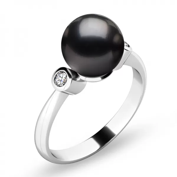 Prsten s perlou a brilianty 10867-B-FW-Black