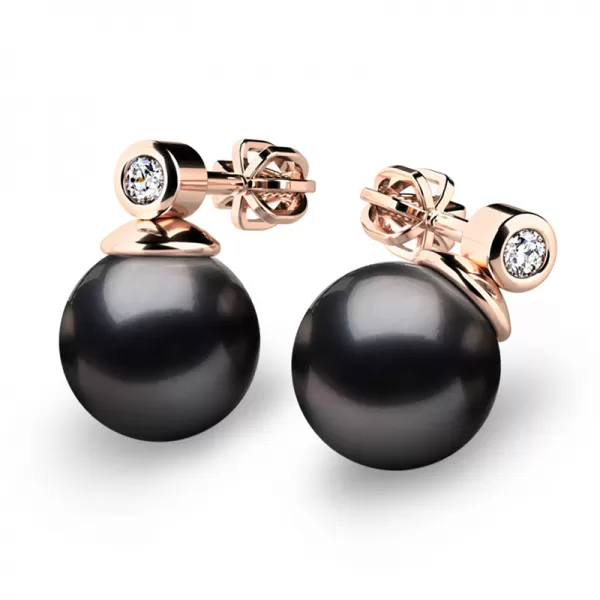 Náušnice s černou perlou a diamanty 10869CV-DIA-Black
