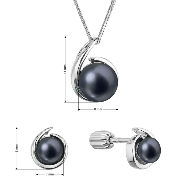 Perlová souprava slza s černou říční perlou 29063.3B black