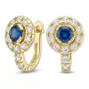 Náušnice žluté zlato 585/1000, přírodní diamanty a safíry, 109015-ZL-SAF