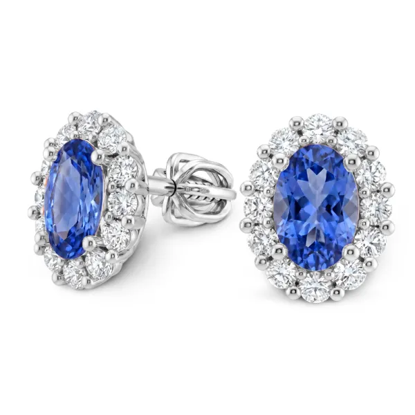 Dámské náušnice z bílého zlata 585/1000 s přírodními tanzanity 0,84 ct a diamanty 0,288 ct G/SI 10953-B-DIA-TAN