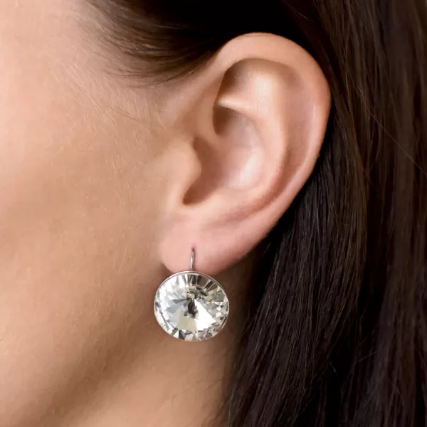 Stříbrné náušnice visací s krystaly Preciosa bílé kulaté 31153.1