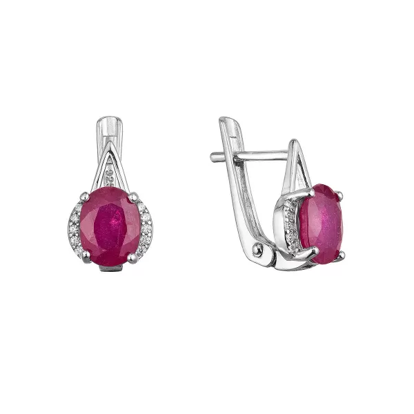 Stříbrné náušnice luxusní s pravými minerálními kameny červené 11489.3 ruby